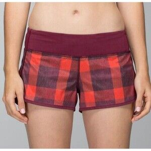 Lululemon‎ Size 10 Speed Short With Liner Womens Yama Check Flaming Tomato Red